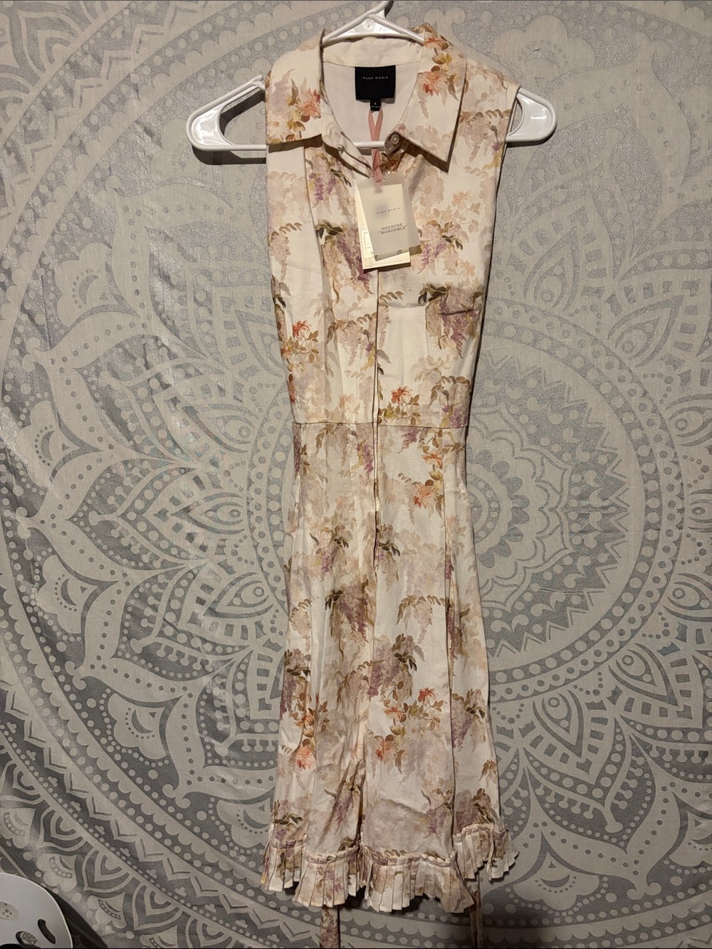Alex Marie Tracey Floral Linen Blend Pleated Midi Shirtdress 4 NWT Cottagecore